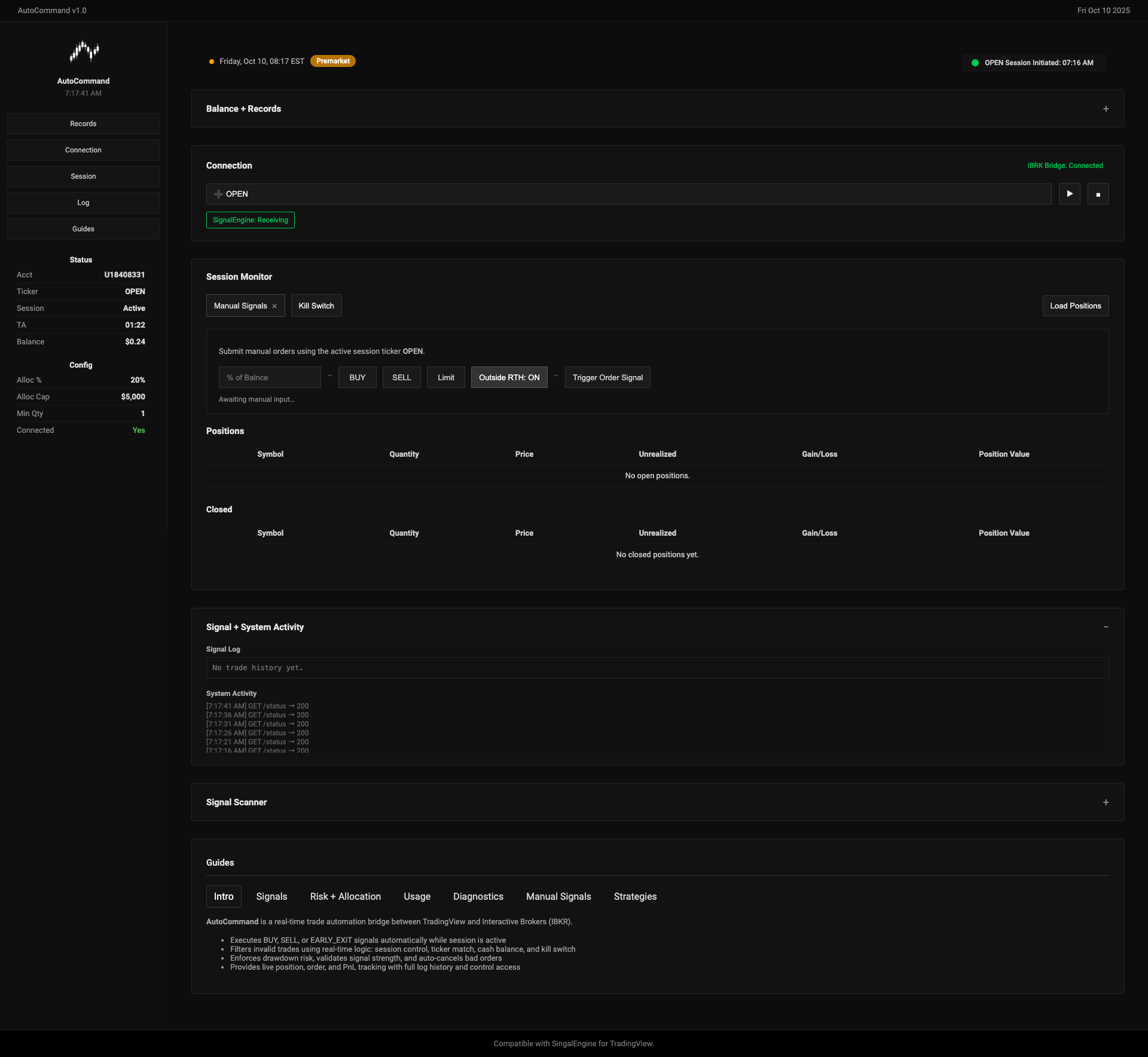 AutoCommand control panel screenshot
